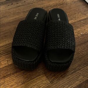Nine West Black Woven Slide Sandals